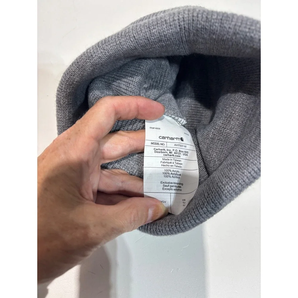 Carhartt Knit Cuffed Script Patch Beanie Women OS Gray AH7007-M Logo Hat